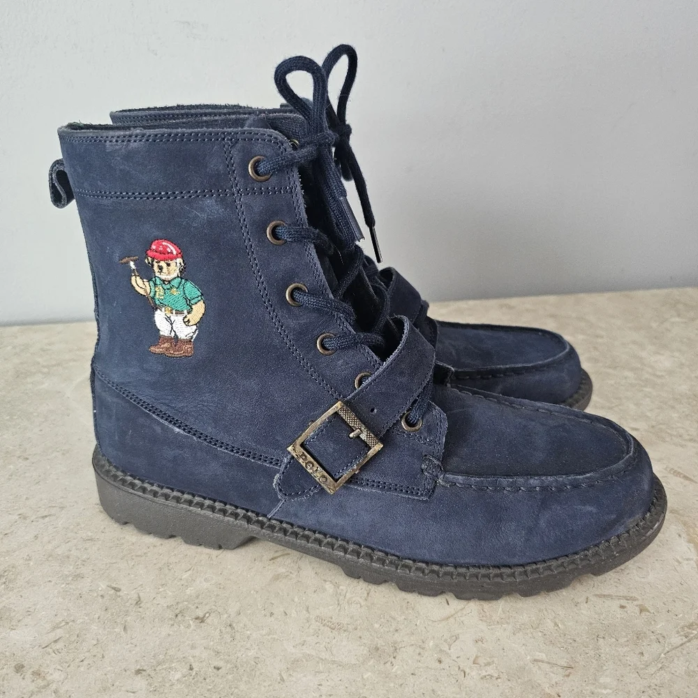 Polo Ralph Lauren Boots Youth Sz 7  Navy Suede Leather Bear Ranger Fits Womens 8